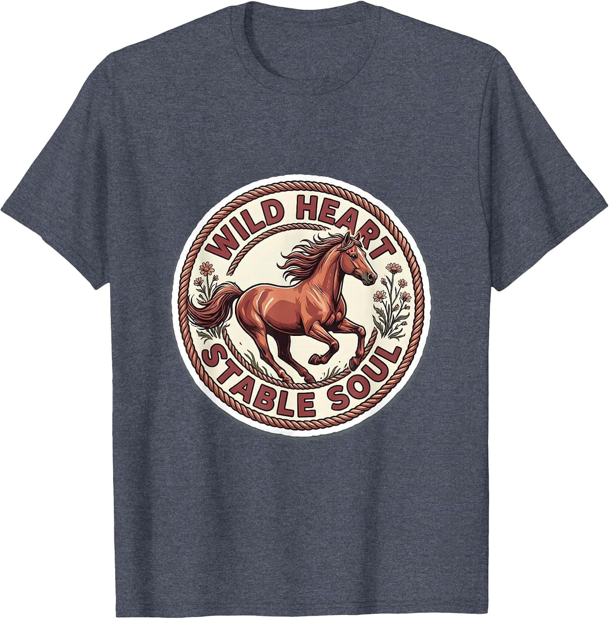 Wild Heart Stable Soul Horse Lover Design T-Shirt - Heather Blue