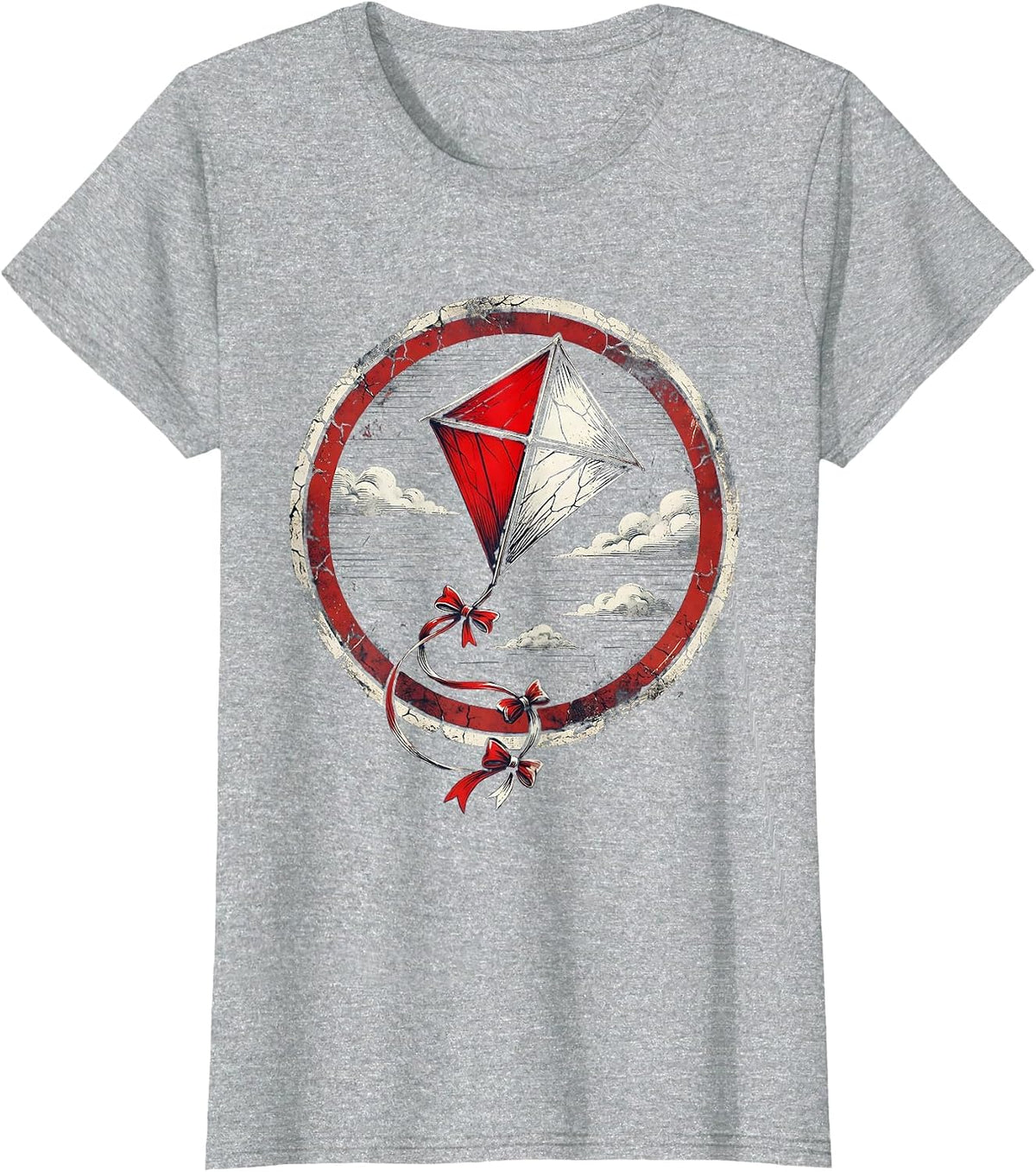 Women's Red White and Blue Kite in Summer Sky T-Shirt - Heather Grey