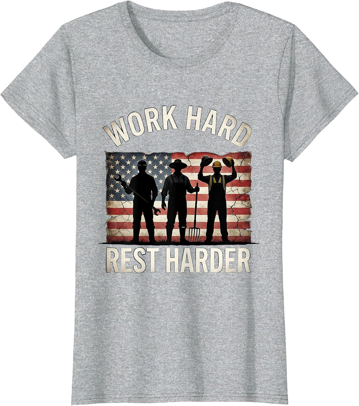 Work Hard Rest Harder Labor Day Graphic Design T-Shirt - Heather Grey