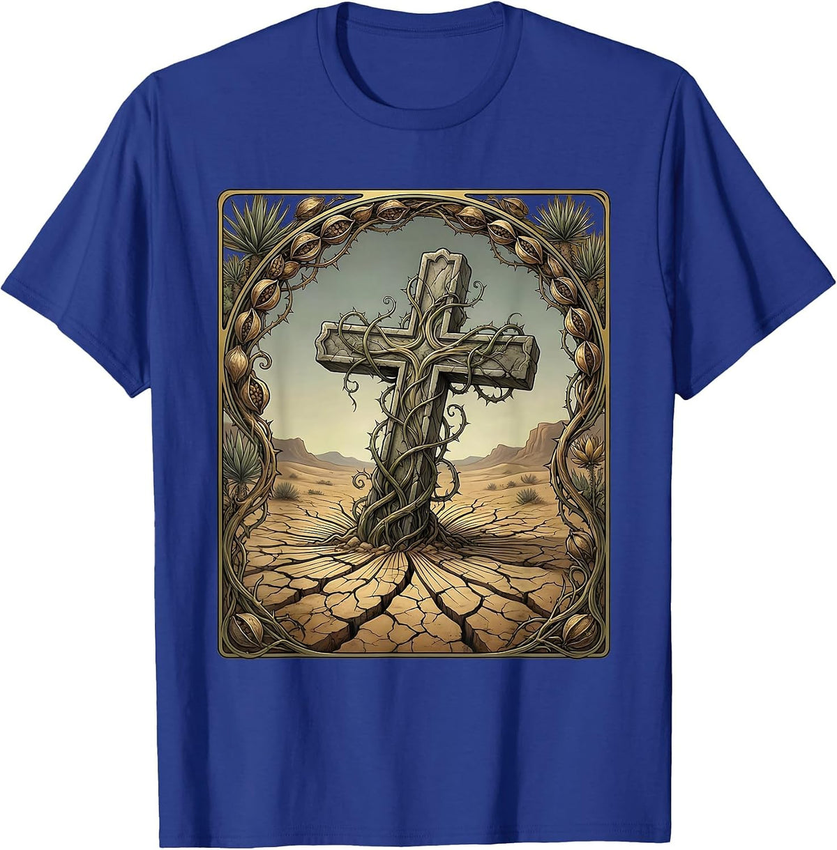 Cross Sinking Into Cracked Desert Ground T-Shirt - Royal Blue