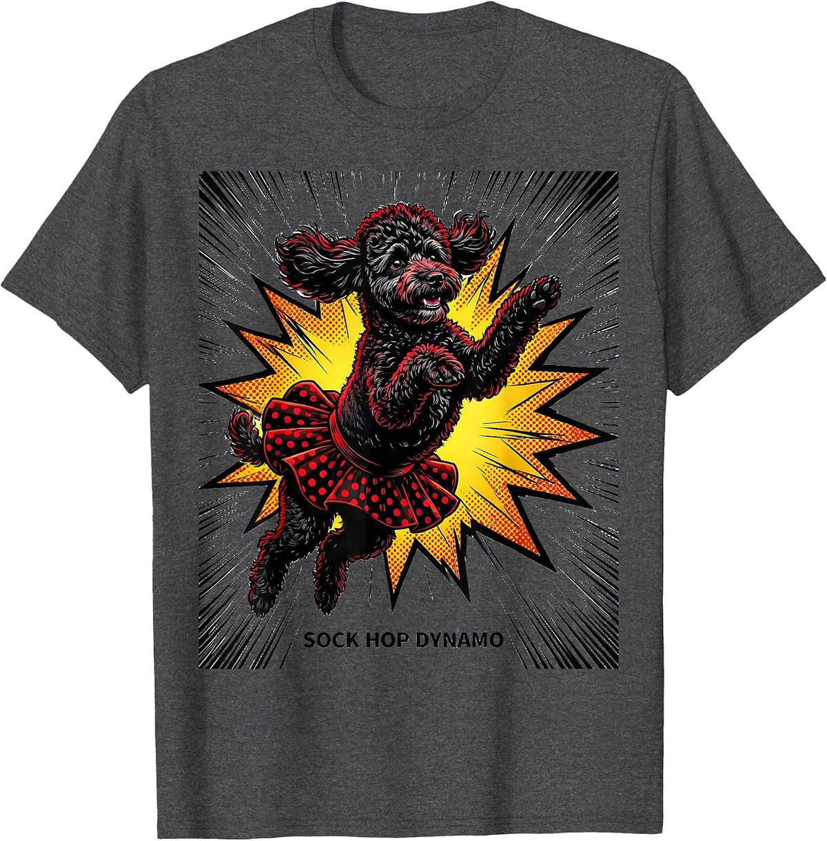 Men's Sock Hop Dynamo Comic Book Poodle 50s Costume Party T-Shirt - Dark Heather Grey