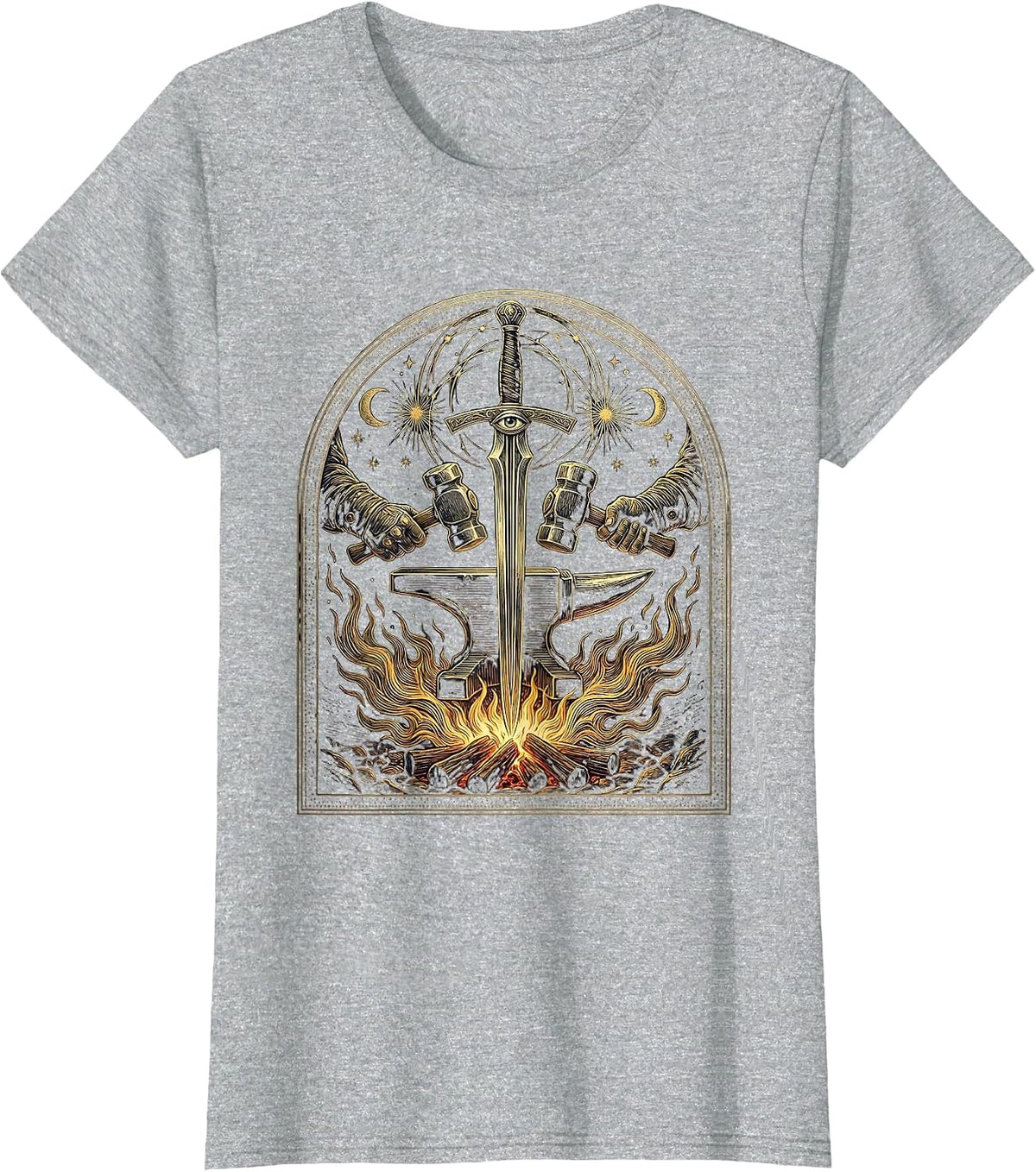 Renaissance Blacksmith Forging Sword Graphic T-Shirt - Heather Grey