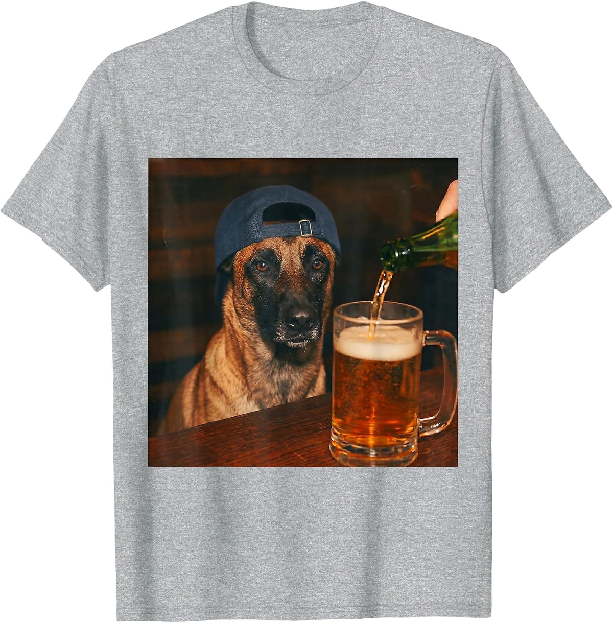 Belgian Malinois Drinking Beer Funny Fathers Day Dog Meme T-Shirt - Heather Grey