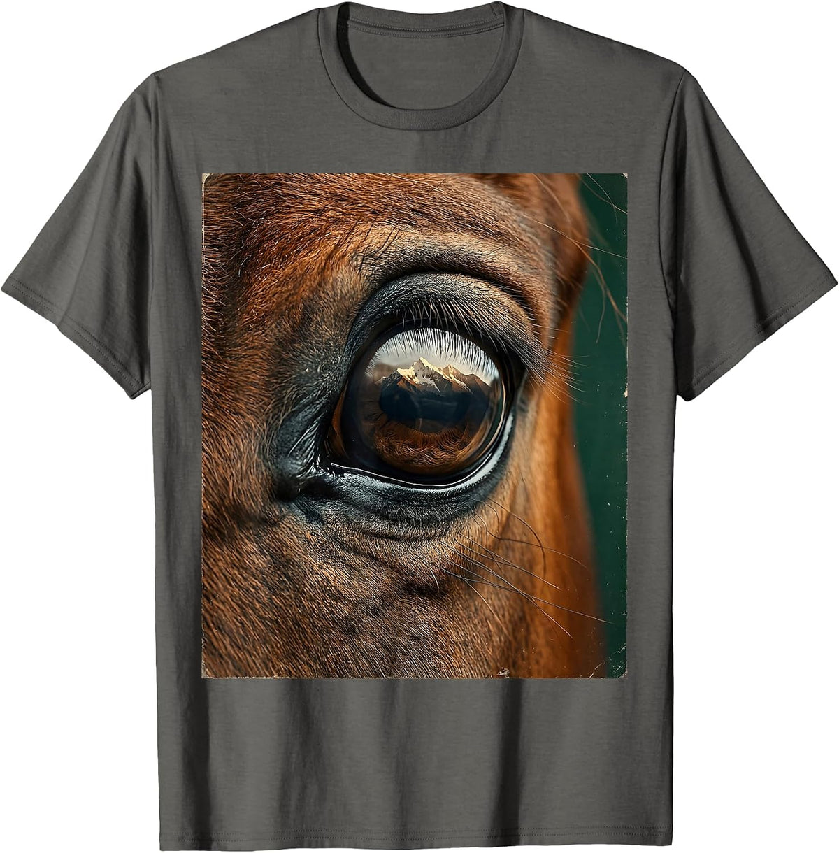 Horse Eye Reflecting Mountains Graphic Design T-Shirt - Asphalt Grey
