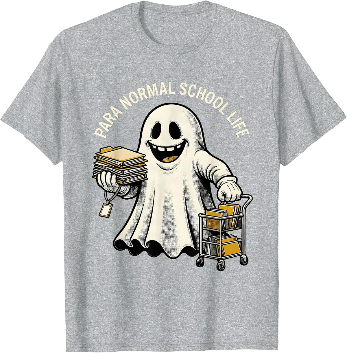 Men's Para Normal School Life Retro Cartoon Ghost Paraeducator T-Shirt - Heather Grey