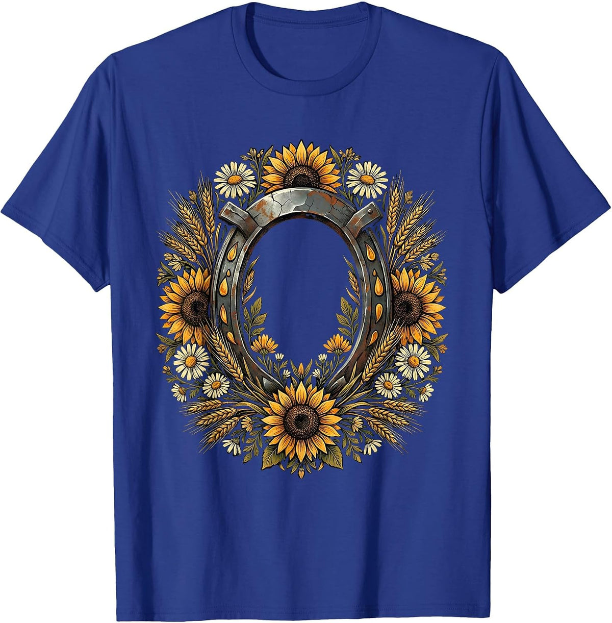 Horseshoe Wildflower Floral Botanical Illustration T-Shirt - Royal Blue
