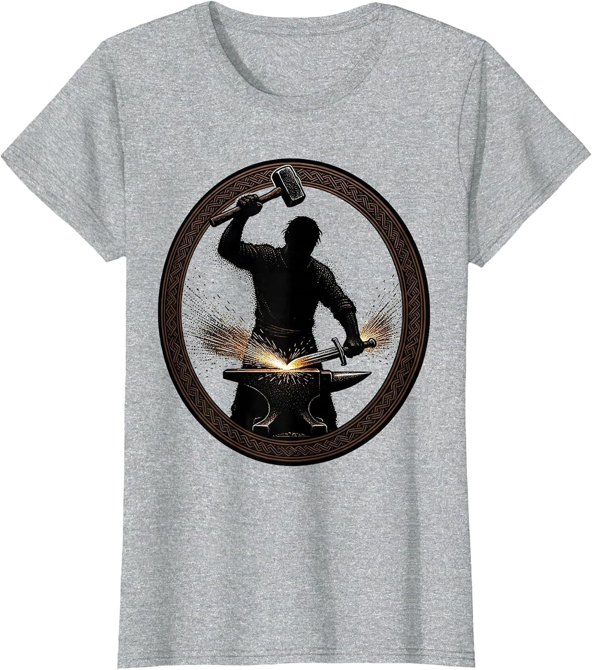Women's Renaissance Blacksmith Forging Sword Sparks Graphic T-Shirt - Heather Grey