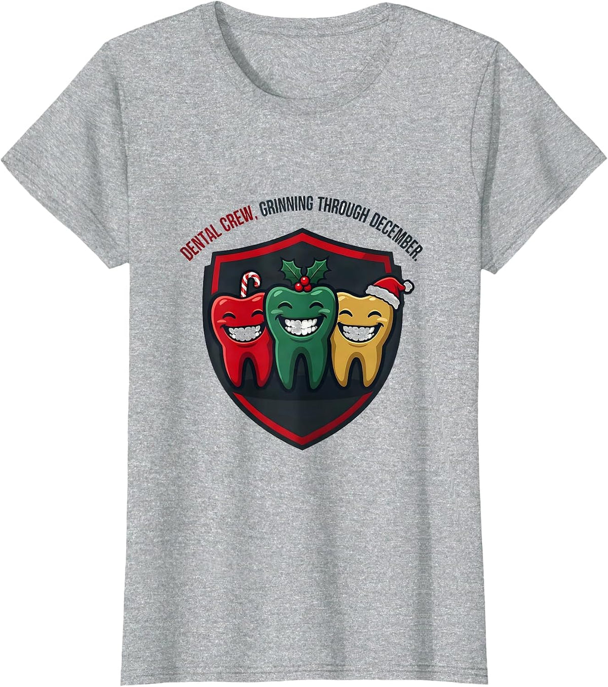 Dental Crew Grinning Through December Funny Dentist T-Shirt - Heather Grey