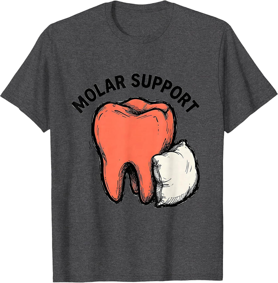 Men's Molar Support Funny Dental Hygienist Dental Assistant Pun T-Shirt - Dark Heather Grey