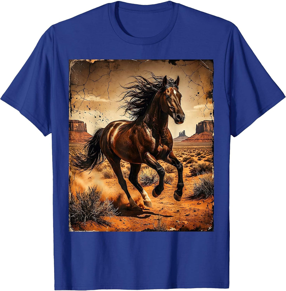 Men's Horse Galloping Desert Landscape Rodeo Graphic T-Shirt - Royal Blue