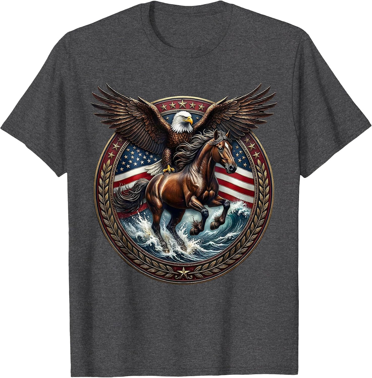 Wild Horse Galloping Through Ocean Surf T-Shirt - Dark Heather Grey
