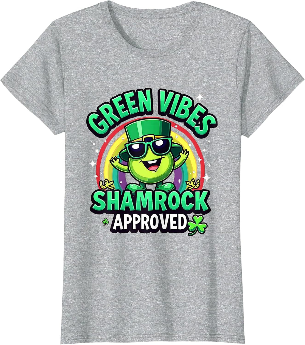 Green Vibes Shamrock Approved St Patrick's Day T-Shirt - Heather Grey