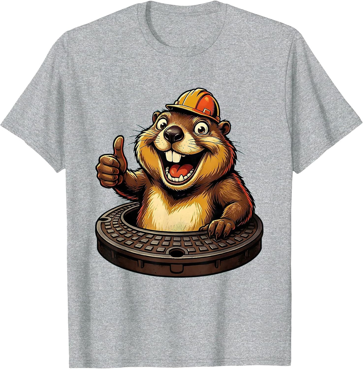 Men's Funny Groundhog Manhole Cover Pop Up Graphic T-Shirt - Heather Grey