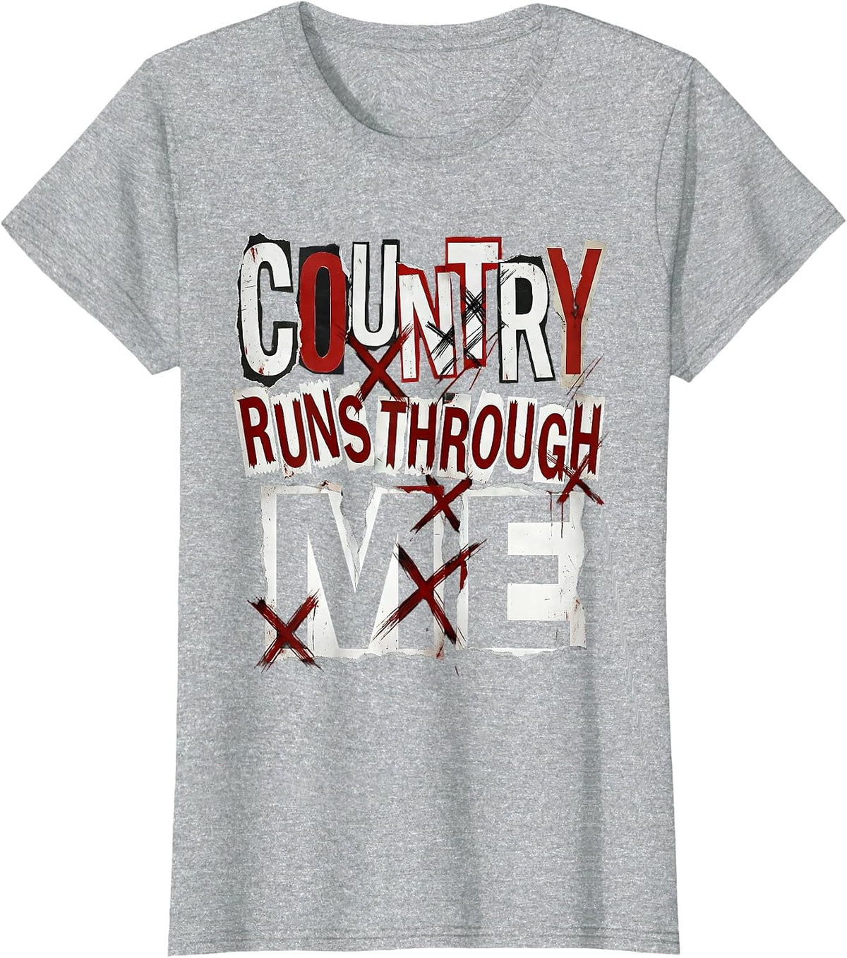 Women's Country Runs Through Me Cowgirl Design T-Shirt - Heather Grey