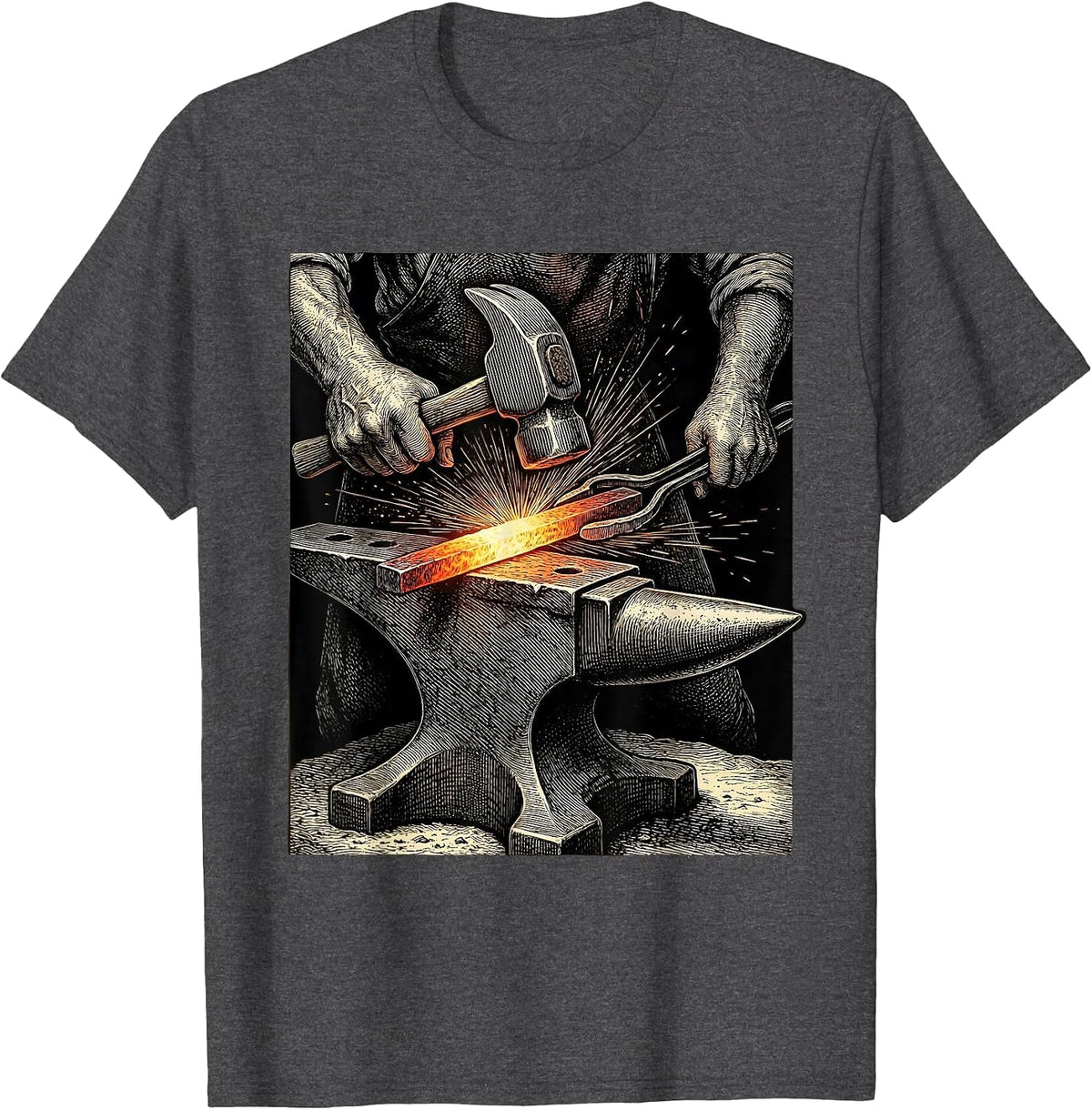 Men's Christian Blacksmith Forging Cross at Anvil T-Shirt - Dark Heather Grey