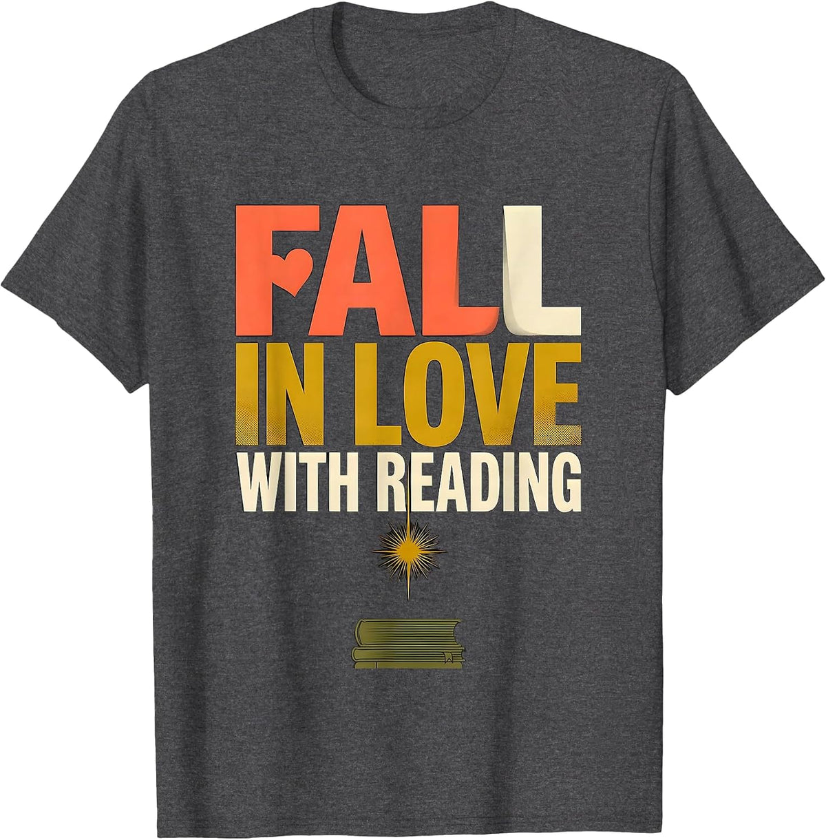 Fall In Love With Reading Midcentury Modern Teacher Book T-Shirt - Dark Heather Grey