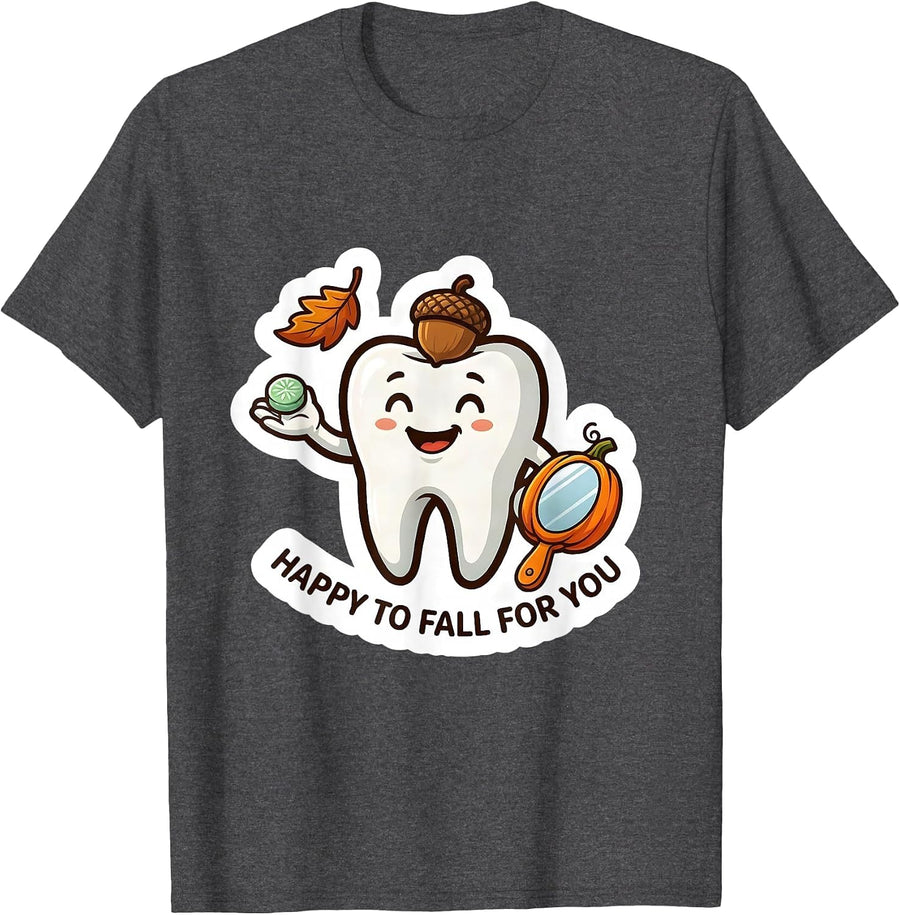 Men's Happy To Fall For You Funny Dental Hygienist Occupation T-Shirt - Dark Heather Grey