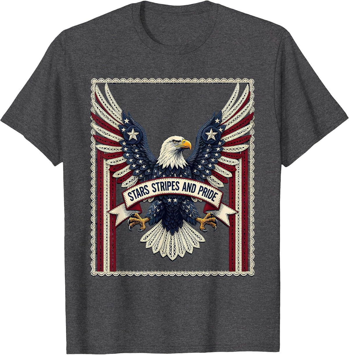 Stars Stripes and Pride Patriotic Design T-Shirt - Dark Heather Grey