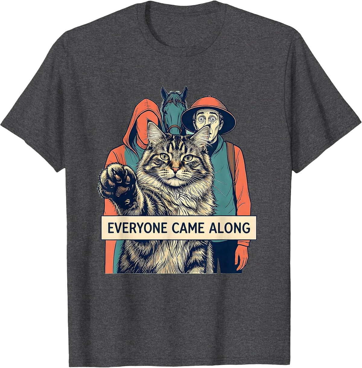 Everyone Came Along Funny Norwegian Forest Cat Selfie T-Shirt - Dark Heather Grey