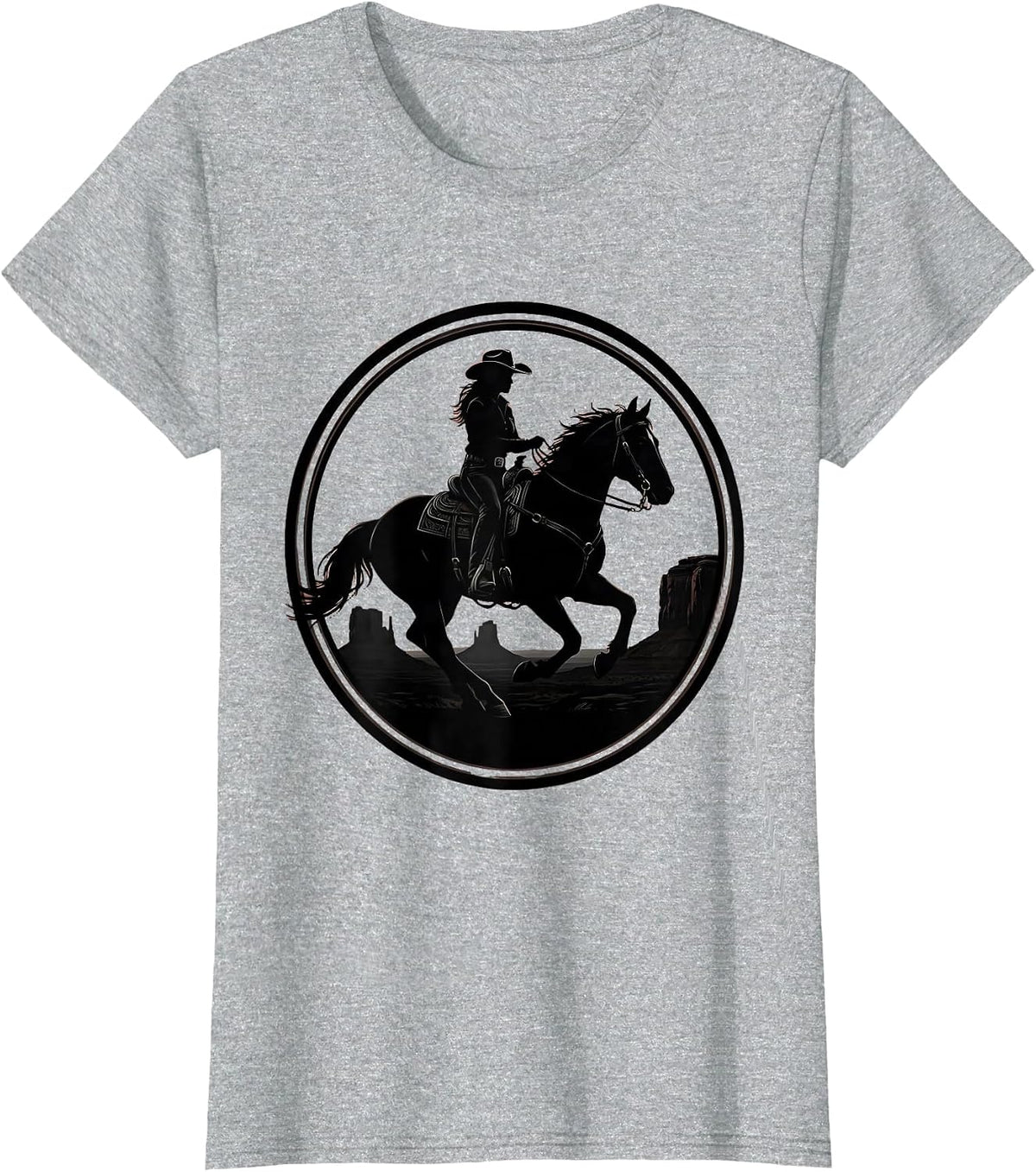 Western Cowgirl Horseback Rider Wide Brim Hat T-Shirt - Heather Grey