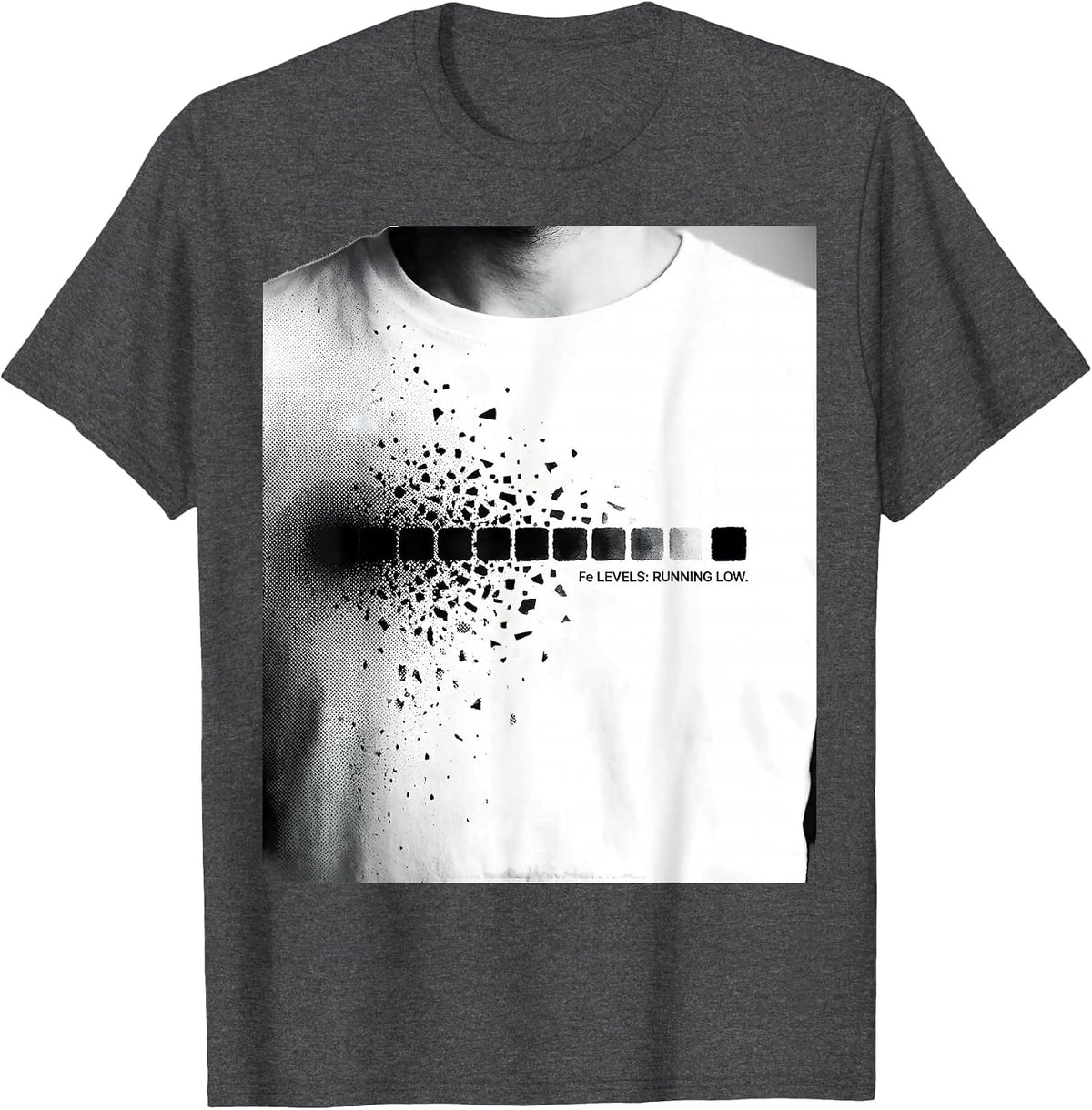 Fe Levels Running Low Science Humor Iron Wordplay T-Shirt - Dark Heather Grey
