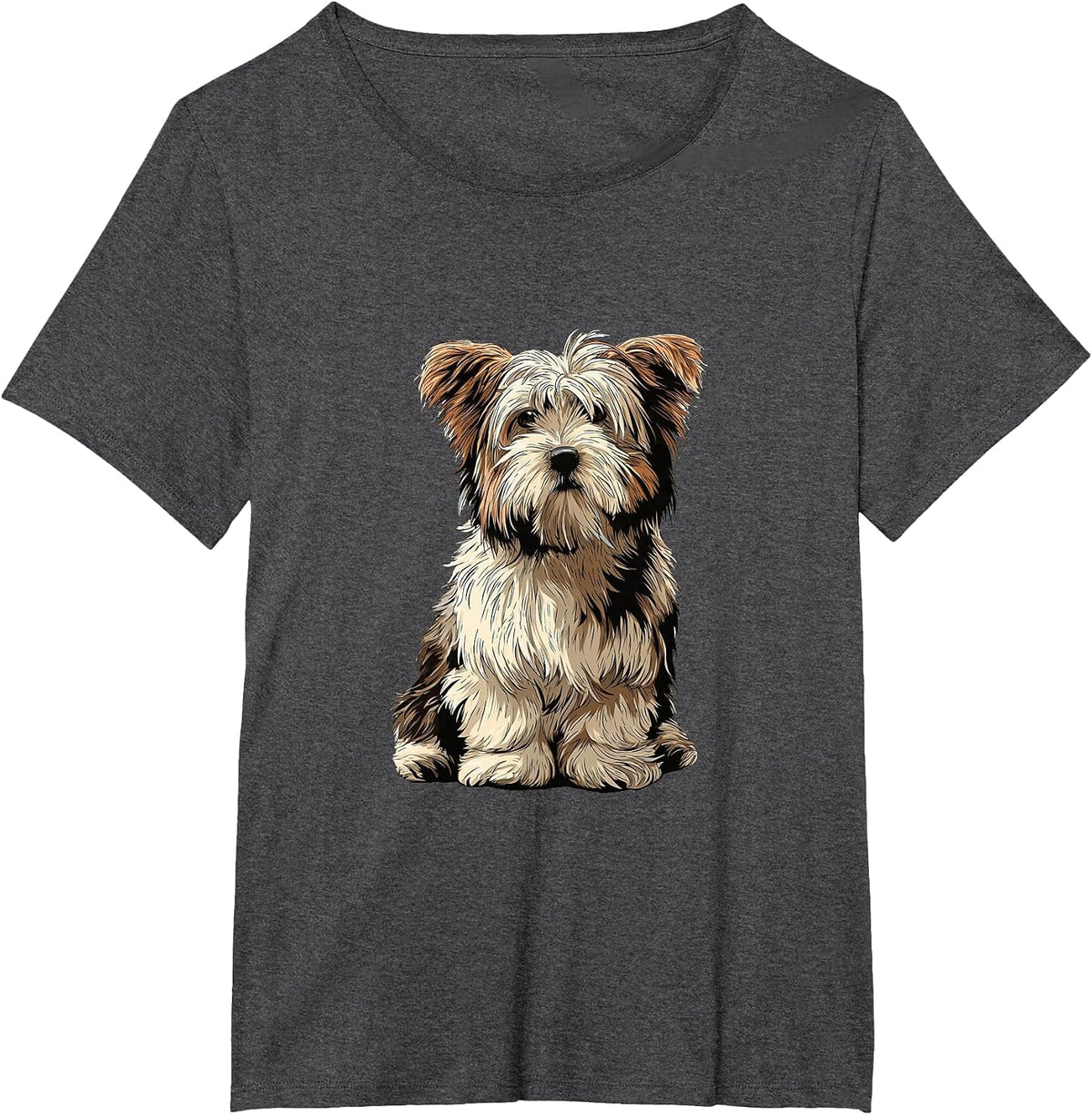 Biewer Terrier Dog Illustration T-Shirt - Dark Heather Grey