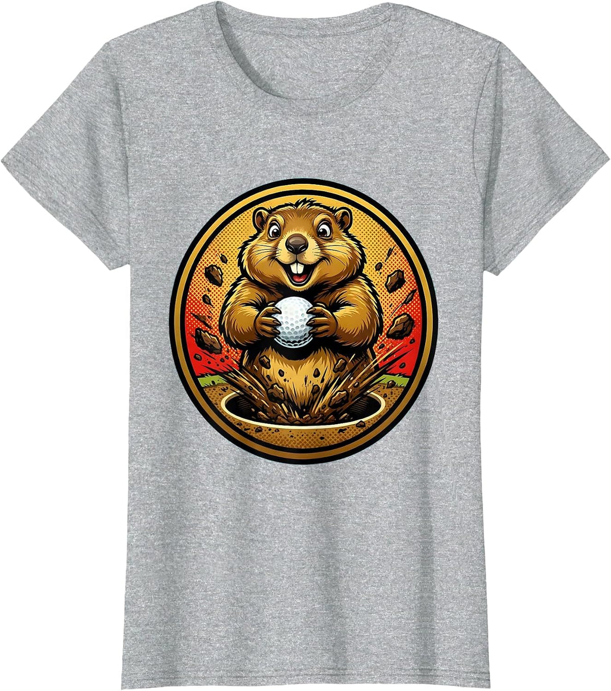 Funny Golf Groundhog Stealing Ball From Cup T-Shirt - Heather Grey