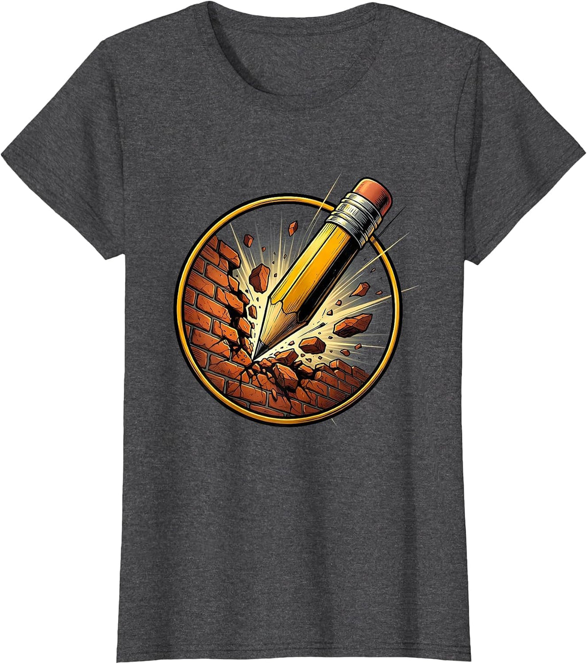 Women's Sped Teacher Pencil Breaking Through Brick Wall T-Shirt - Dark Heather Grey