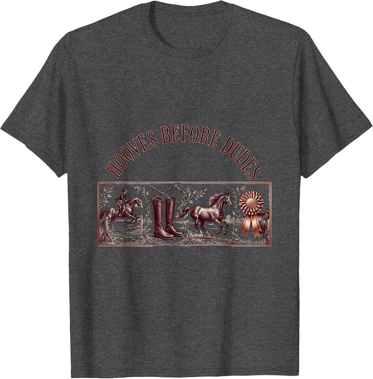 Men's Hooves Before Dudes Equestrian Design T-Shirt - Dark Heather Grey