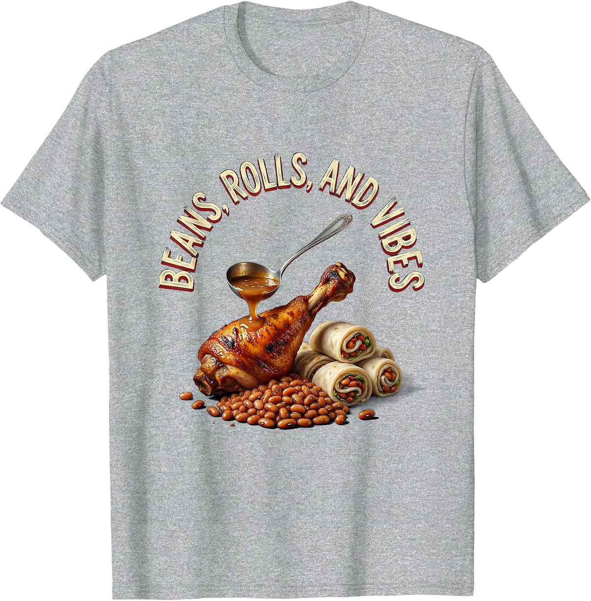 Men's Beans Rolls and Vibes Thanksgiving Design T-Shirt - Heather Grey