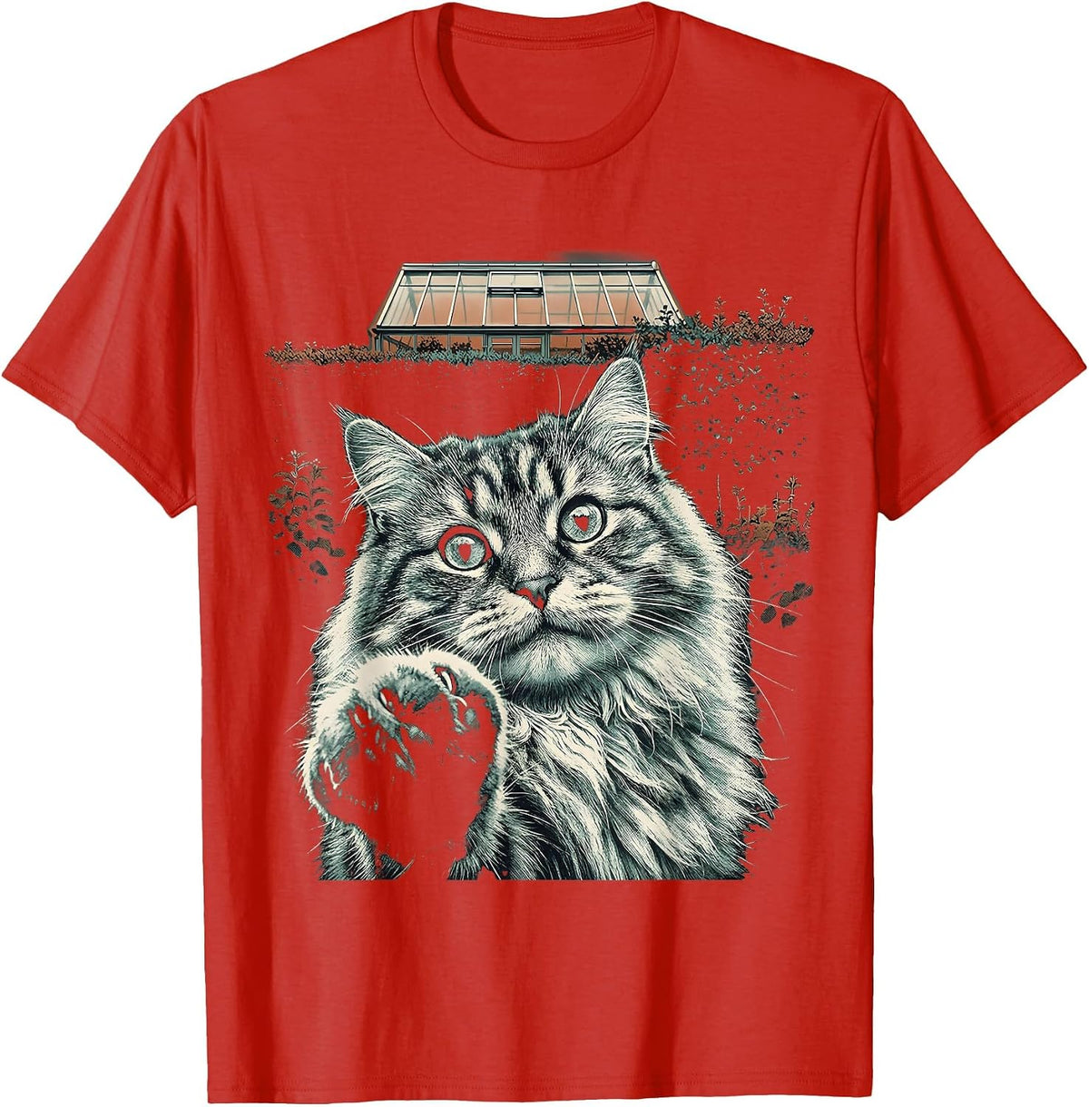 Norwegian Forest Cat UFO Meme Funny Cat Owner Gift T-Shirt - Red
