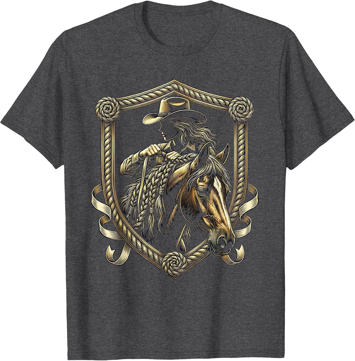 Men's Rodeo Horse Mane Braiding With Ribbons Graphic T-Shirt - Dark Heather Grey