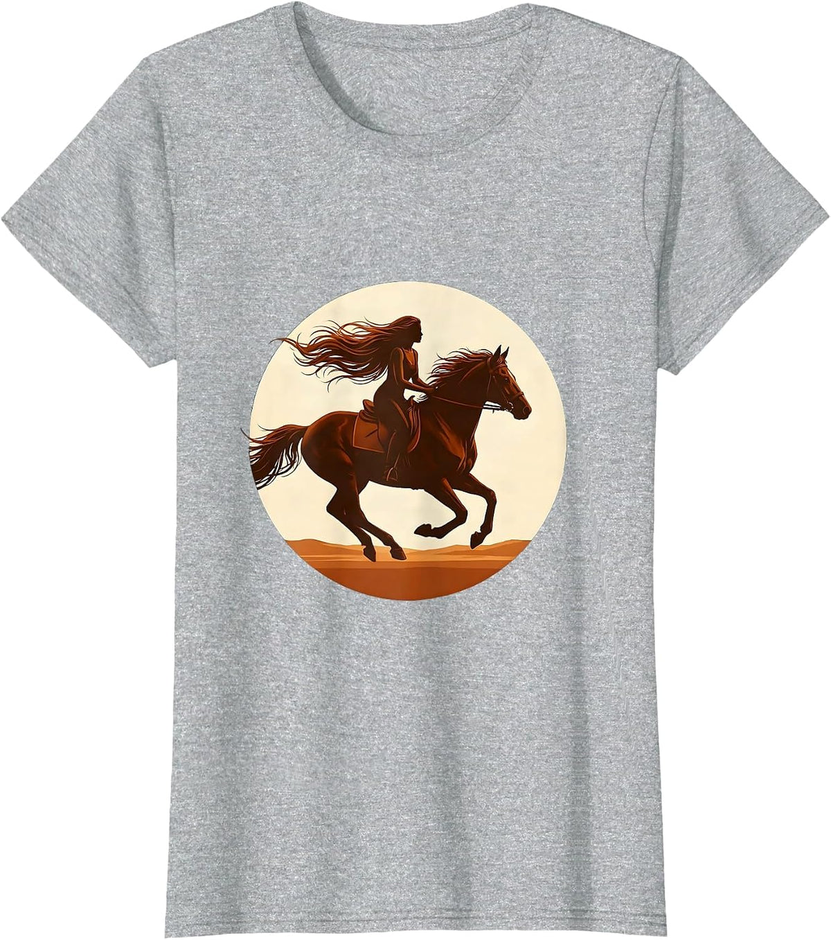 Women's Woman Riding Horse at Sunset Freedom Design T-Shirt - Heather Grey