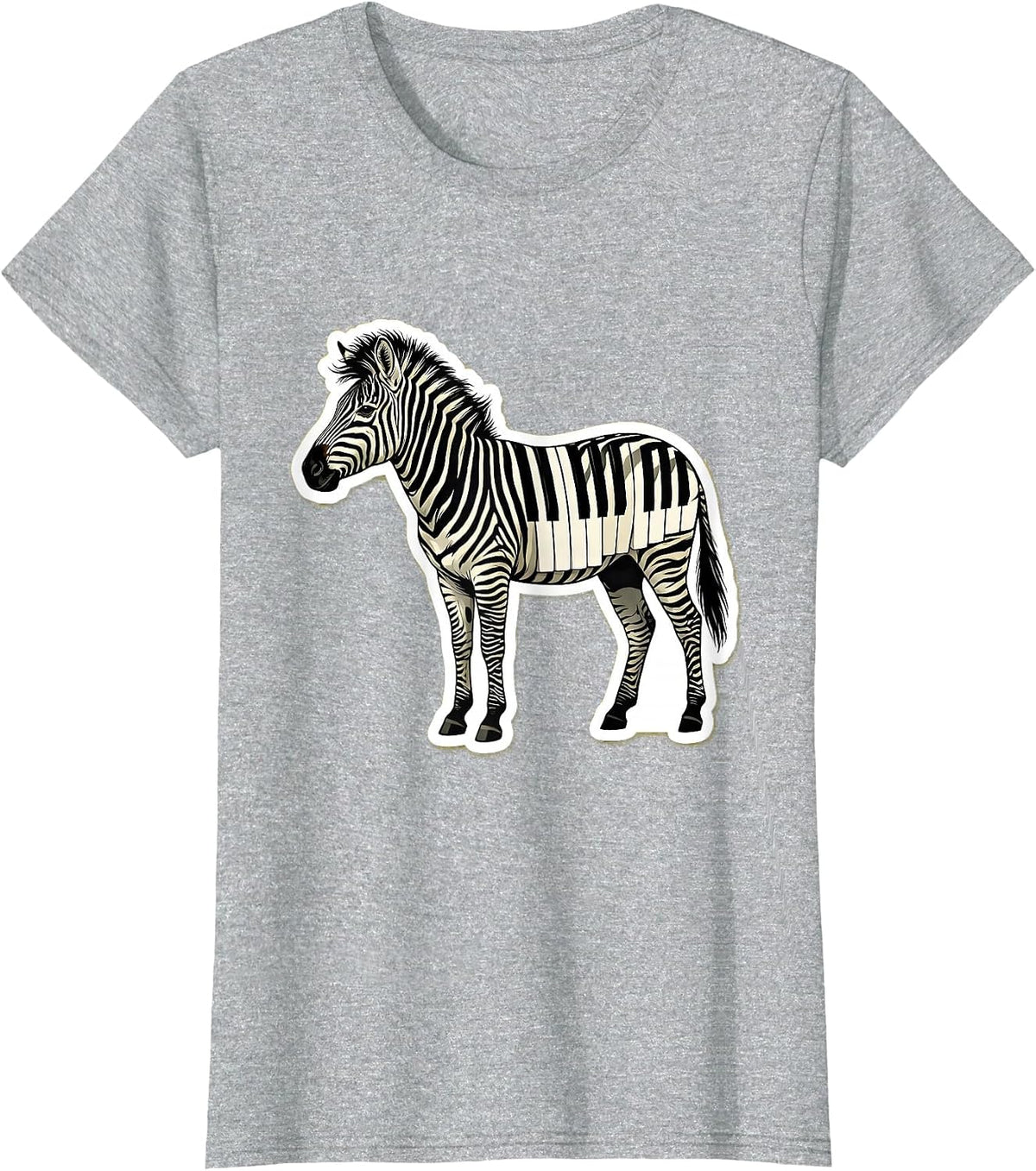 Zebra Piano Keys Music Morph Graphic Tee T-Shirt - Heather Grey