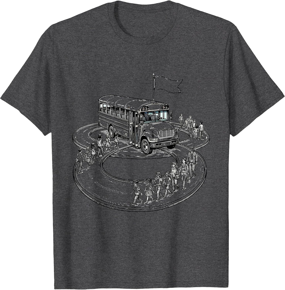 School Bus Field Trip Humor Teacher Student T-Shirt - Dark Heather Grey