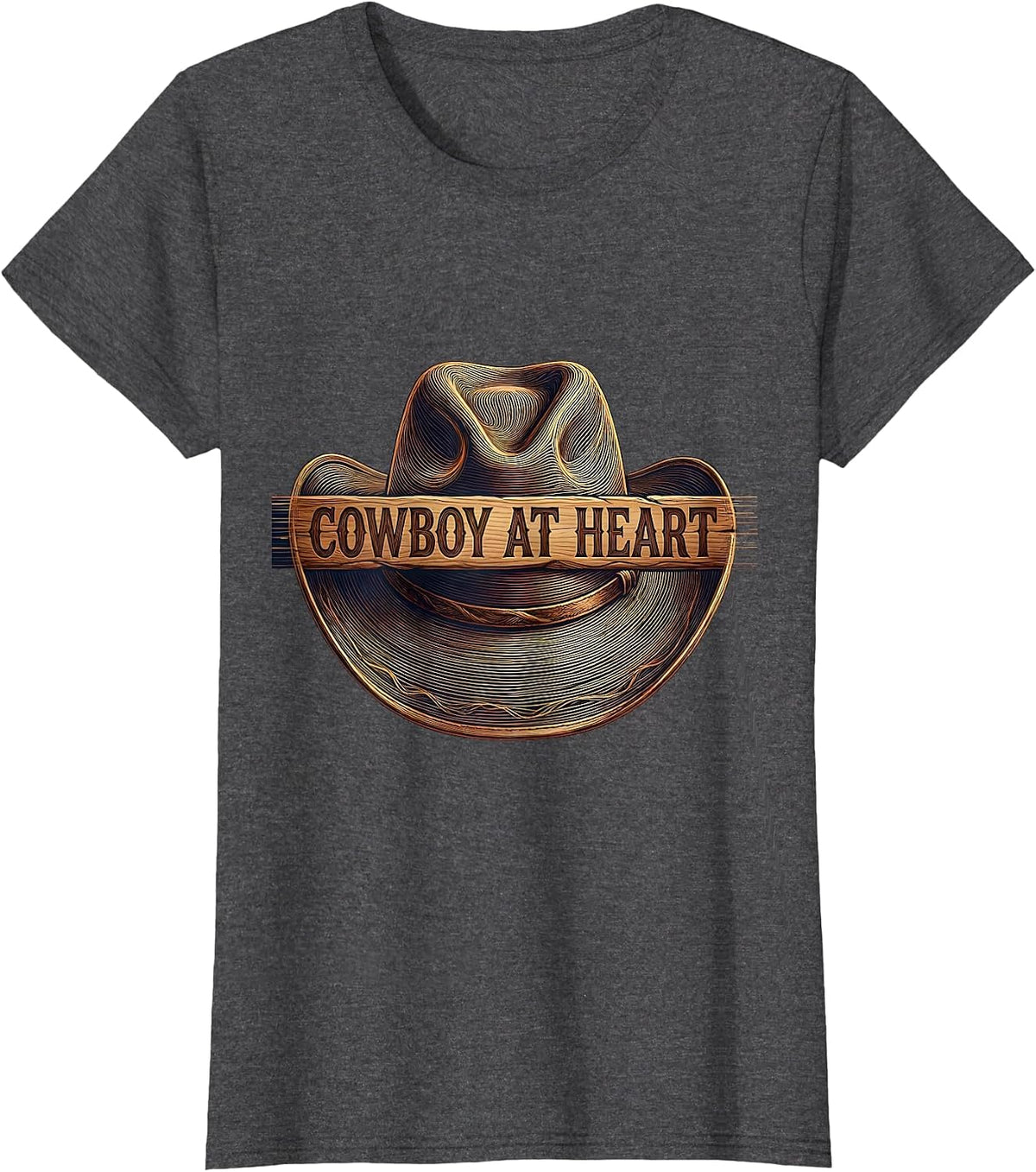 Women's Cowboy At Heart Western Spirit Design T-Shirt - Dark Heather Grey