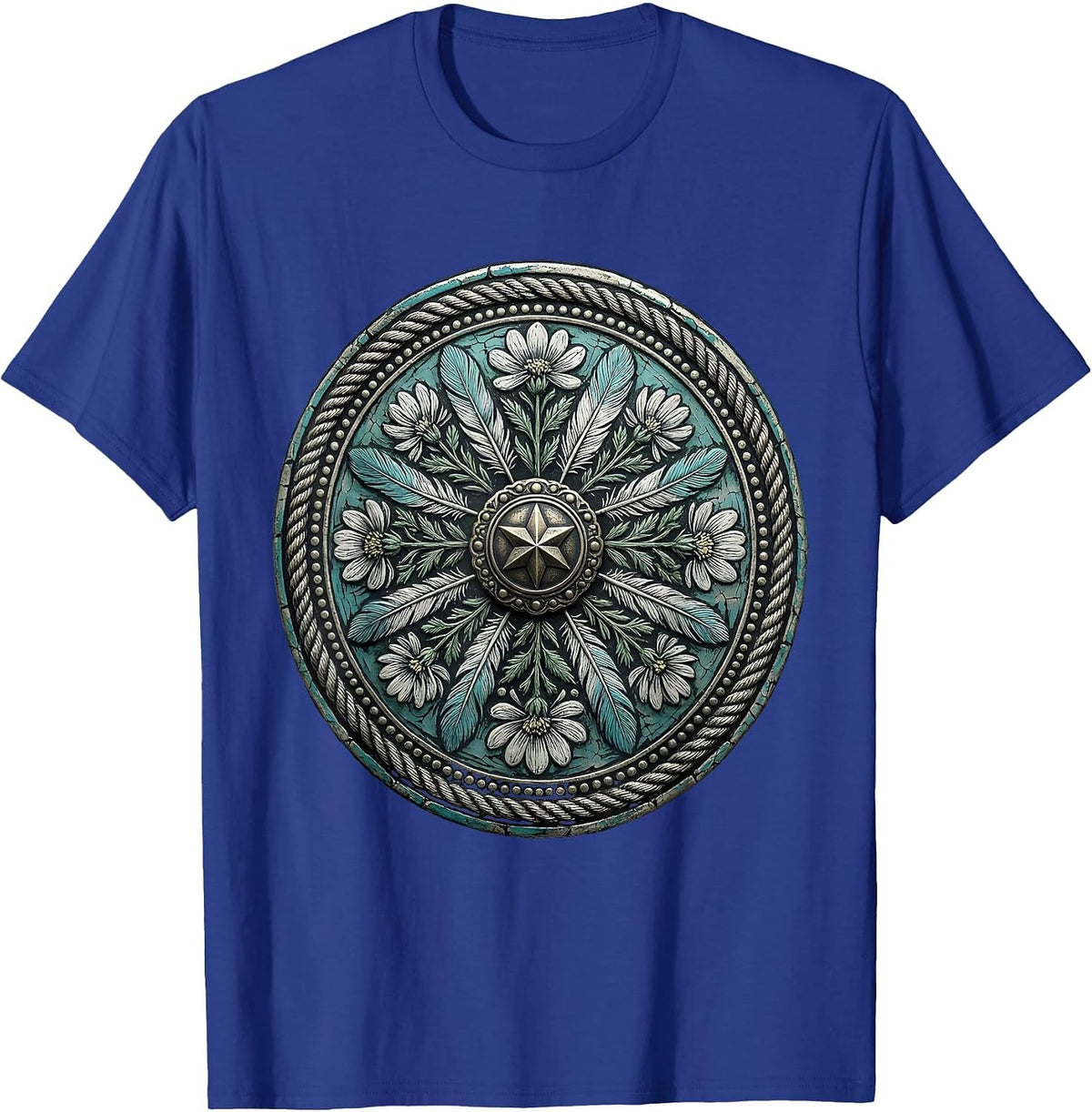 Turquoise Silver Belt Buckle Country Music Art T-Shirt - Royal Blue