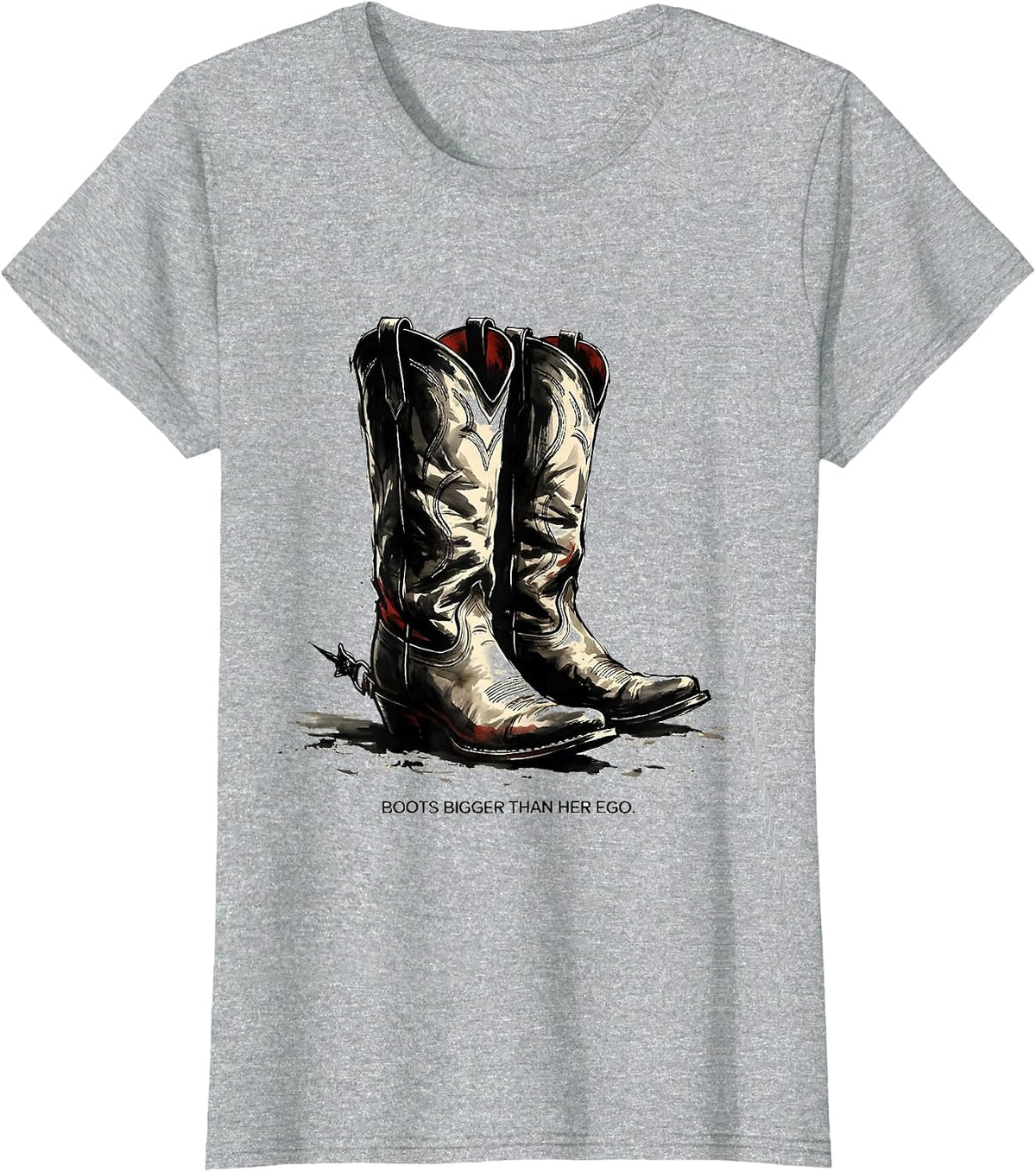 Women's Boots Bigger Than Her Ego Western Design T-Shirt - Heather Grey