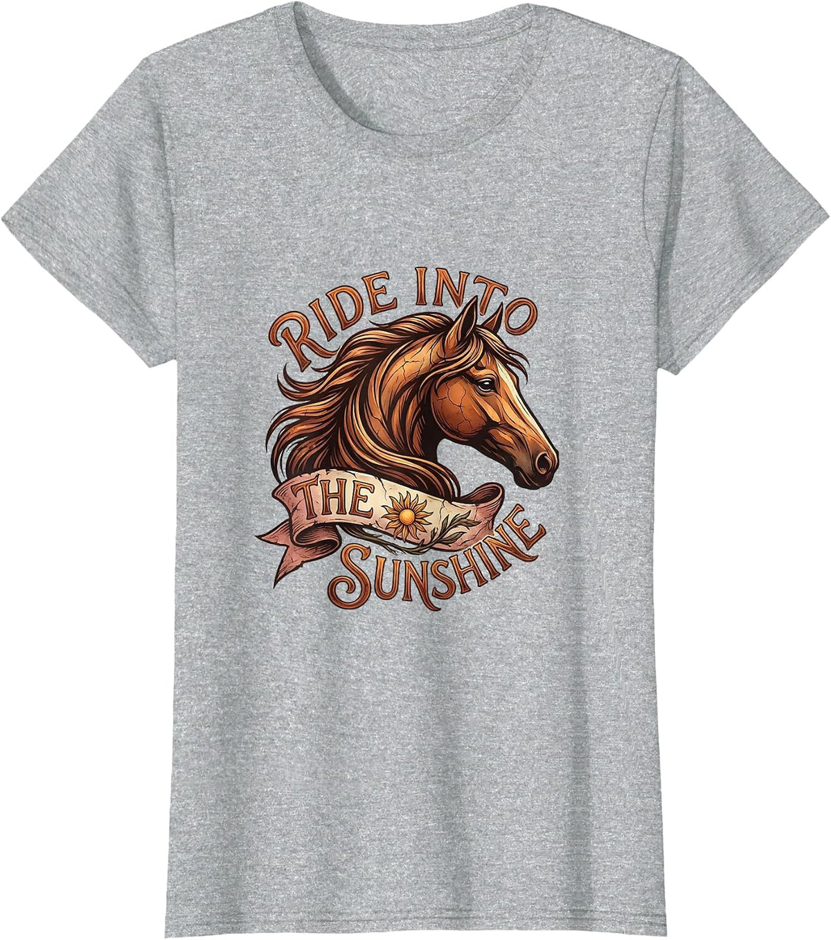 Ride Into the Sunshine Horse Lover Summer Design T-Shirt - Heather Grey
