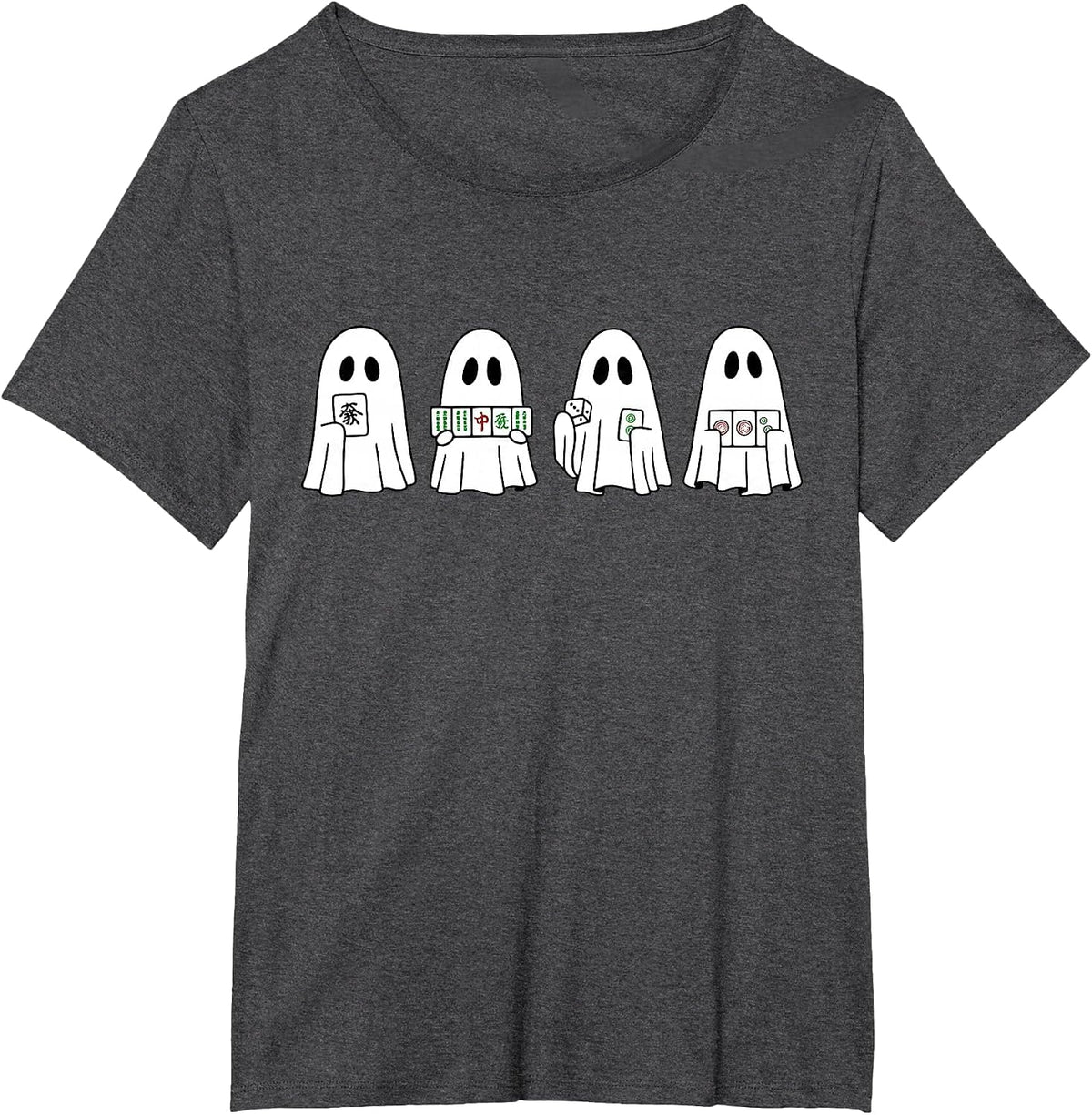 Halloween Ghost Playing Mahjong Spooky Season Game Day Fall T-Shirt - Dark Heather Grey