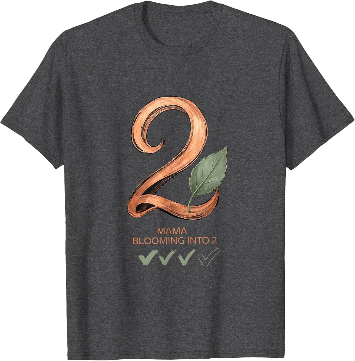 Mama Blooming Into 2 Boho Typography Twin Pregnancy T-Shirt - Dark Heather Grey