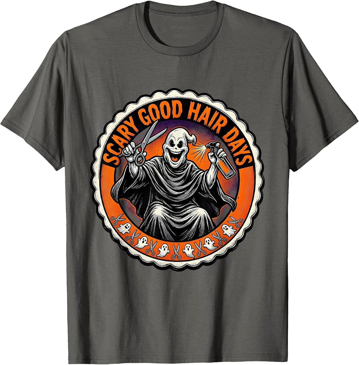 Boo Crew Hair Stylist Halloween Design T-Shirt - Asphalt Grey