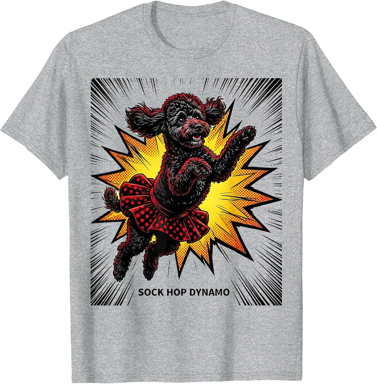 Men's Sock Hop Dynamo Comic Book Poodle 50s Costume Party T-Shirt - Heather Grey