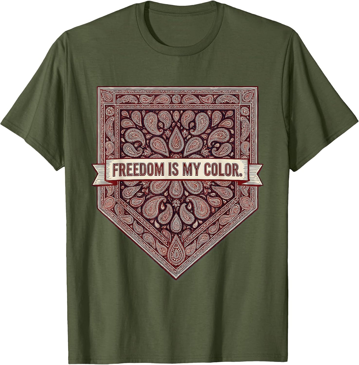 Freedom Is My Color Red White Blue Design T-Shirt - Olive Green