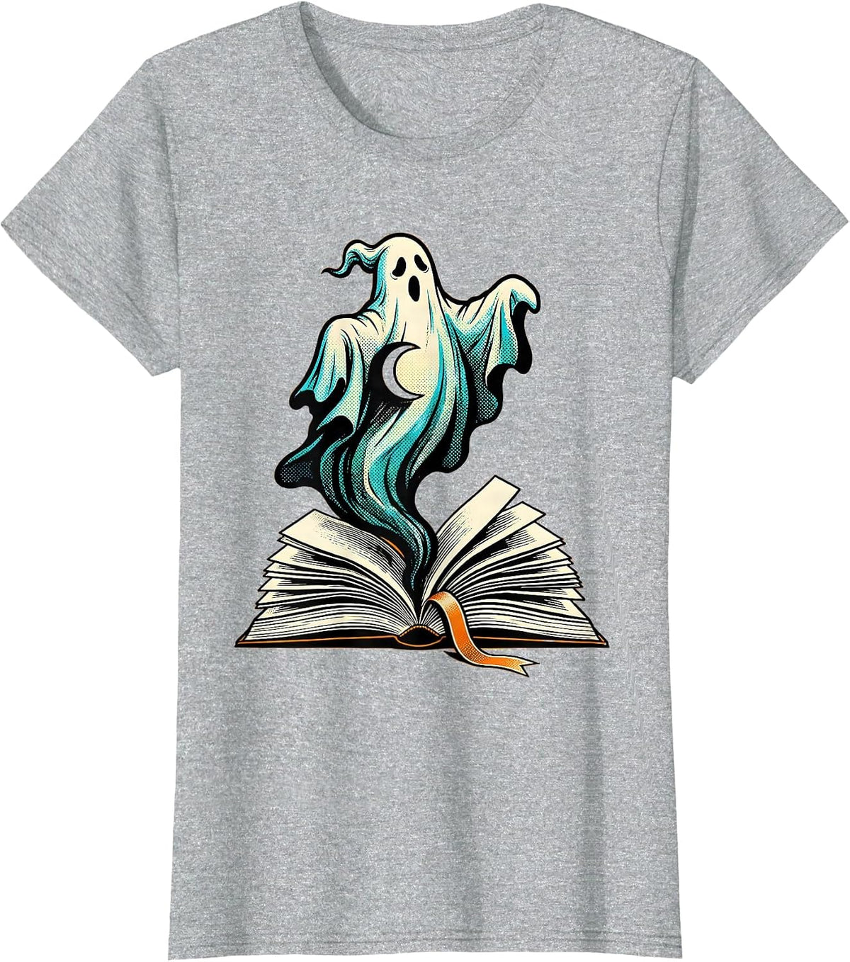 Ghost Book Pop Art Halloween Bookworm Teacher T-Shirt - Heather Grey