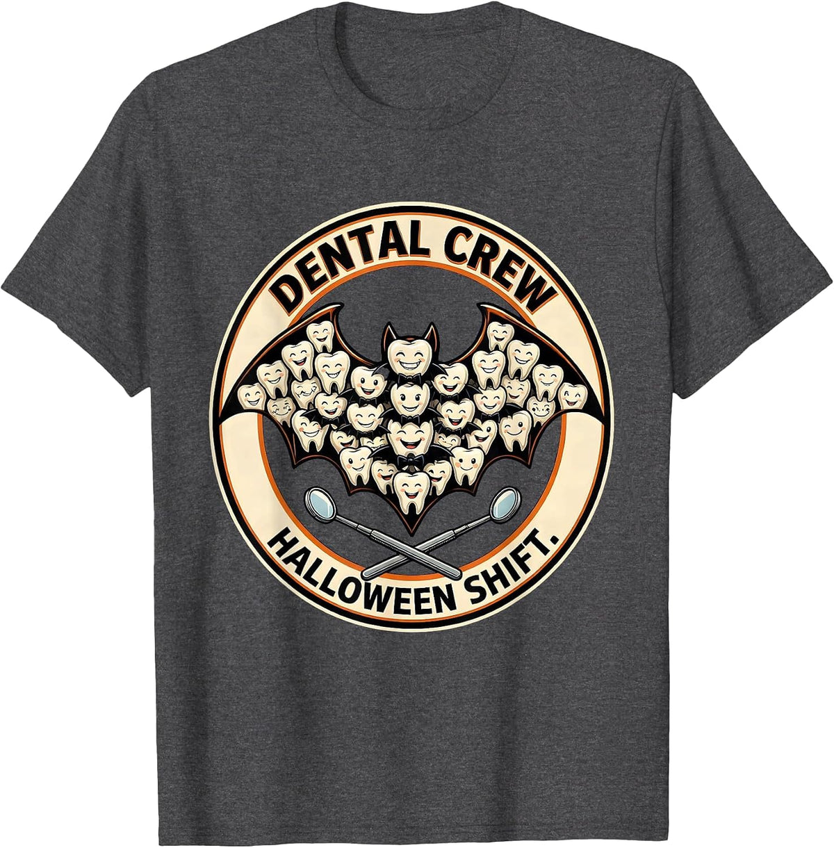 Dental Crew Halloween Shift Cute Teeth Dentist Dental T-Shirt - Dark Heather Grey