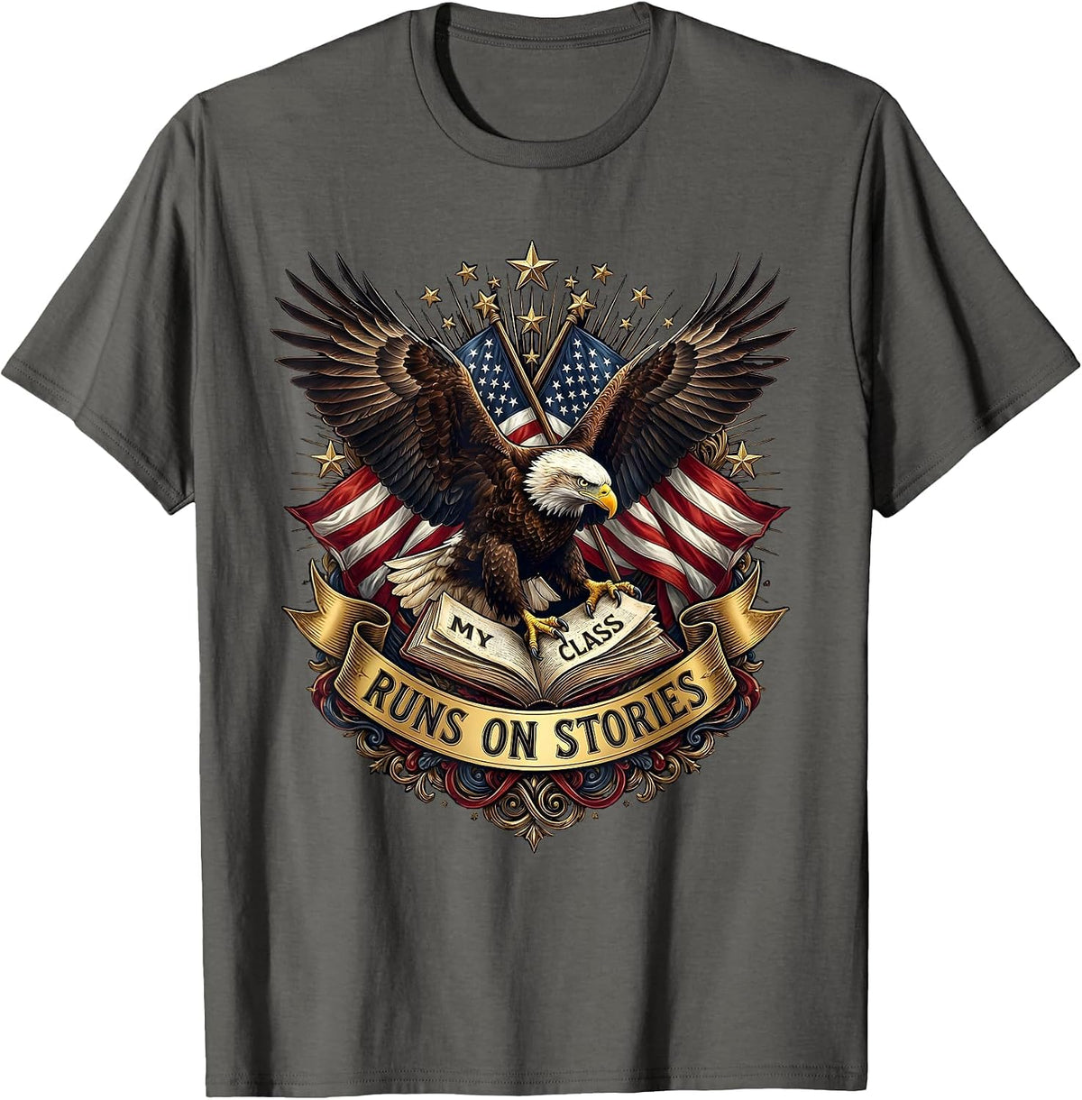 My Class Runs On Stories Reading Teacher Design T-Shirt - Asphalt Grey