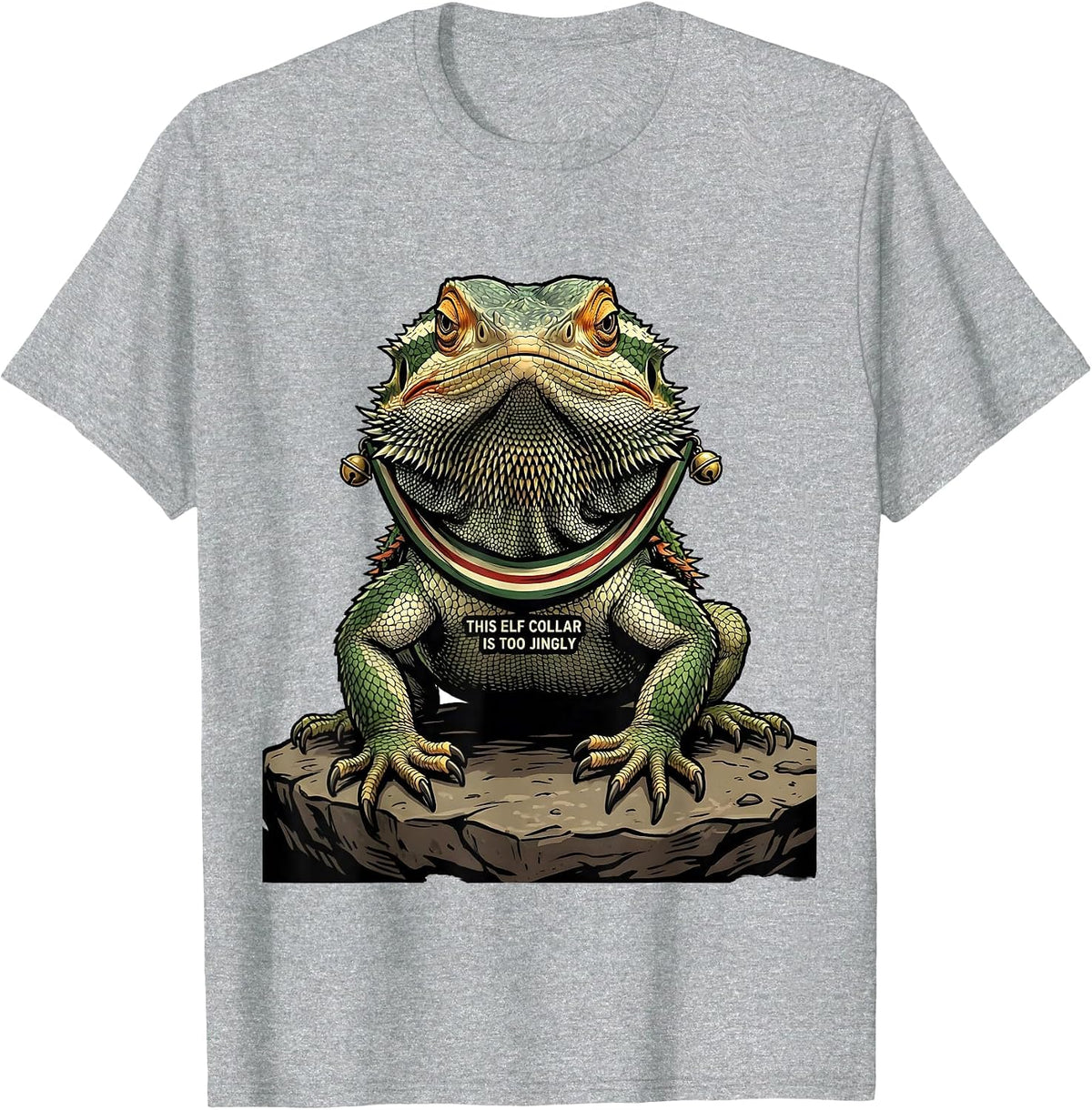 Men's This Elf Collar Is Too Jingly Funny Bearded Dragon Christmas T-Shirt - Heather Grey