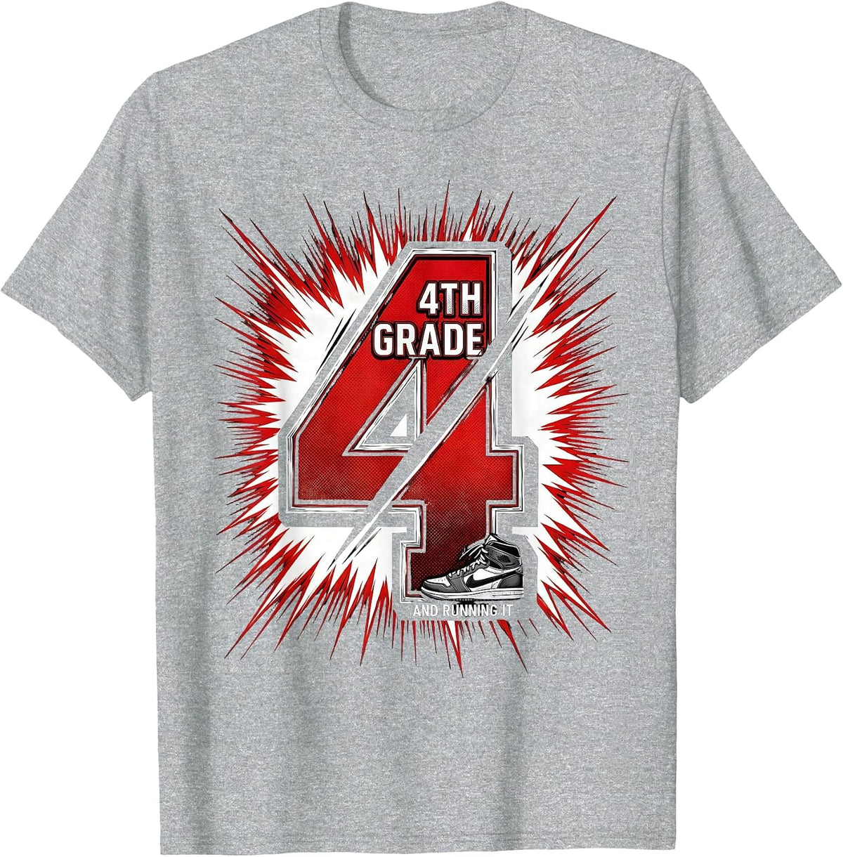 Men's 4th Grade And Running It Comic Book Kids Back To School T-Shirt - Heather Grey