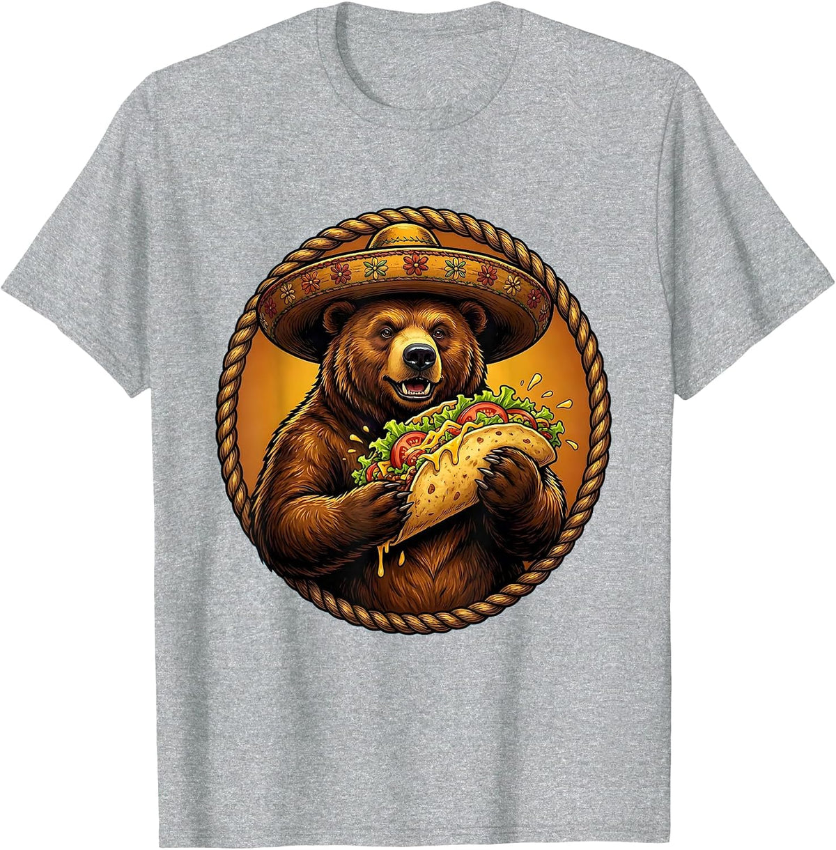 Men's Fiesta Bear Sombrero Taco Lover Graphic Tee T-Shirt - Heather Grey